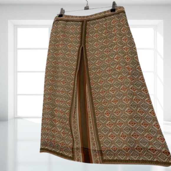 Intriguing Threads Vintage-Inspired Geometric Pleated Midi Skirt Sz 6 Lined Boho - Picture 4 of 13